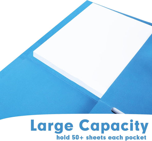 RAZCC Two Pocket Folders, 50 Pack, Fit Letter Size Paper, Pockets for School Office Business Home, Blue