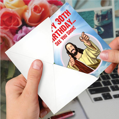 NobleWorks Funny 30th Birthday Greeting Card, Joking God Humor Milestone Notecard with Envelope (1 Card)