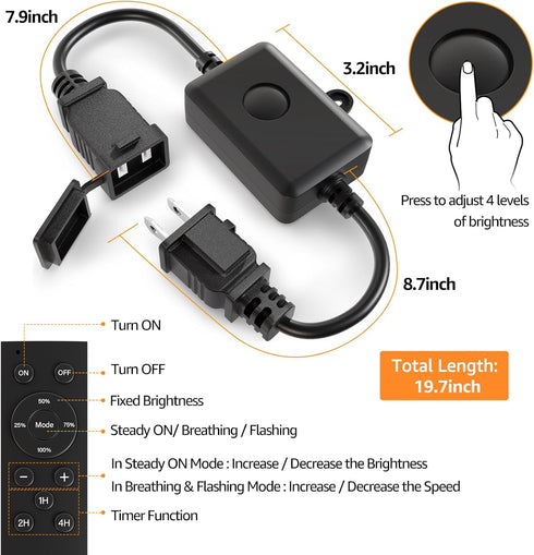 120W Dimmer 4 3 S14/ST38/G40 Larkvue Outdoor for String Lights with Remote, Brightness, Modes, Timer & Memory Function