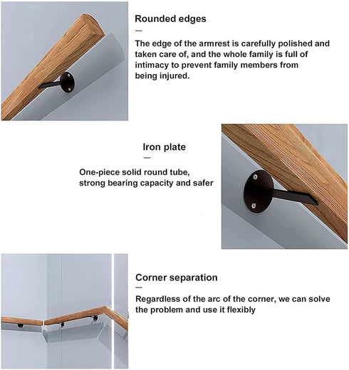 PAUANI 1ft-20ft 1ft/30c Wall Mount Stair Railing Handrail - Wooden Stair Handrail, Indoor Safety Anti-slip Support Rod