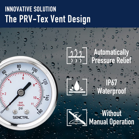 0-160 Psi Pressure Gauge, 2" Dial, 1/4 NPT Back Mount, Waterproof Stainless Steel Case for Air Compressor, RV