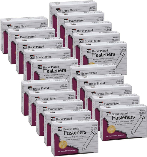 Charles Leonard Brass Plated Paper Fasteners, 3/4", 100 Per Box, 20 Boxes