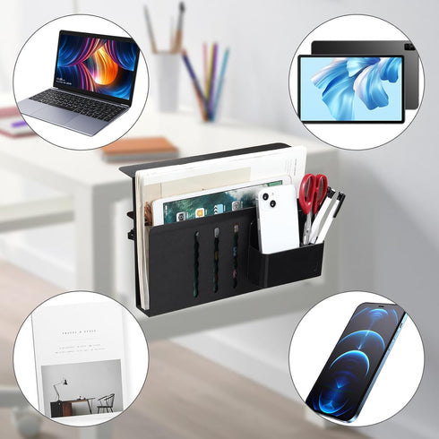 Under Desk Laptop Holder, Clamp On Side Desk Organizer with Anti-Scratch Pad & Magnetic Pen Holder for Flat Edge Desks