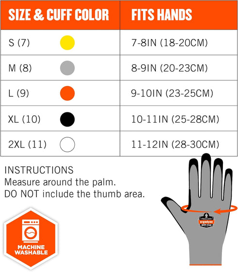 Ergodyne Cut Resistant Work Gloves, A3 Sandy Nitrile Coated Palms for Optimal Grip, Gray, X-Large, Pack of 1