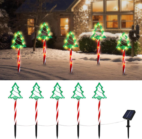 5 Pack, 17 IP45 Christmas Tree Outline Solar Lights Cute Size Pine Tree Outline Garden Solar Lights for Out Decor