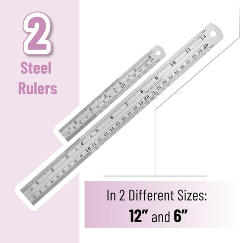 Mr. Pen Steel Rulers, 6 inch and 12 inch Metal Rulers, Pack of 2