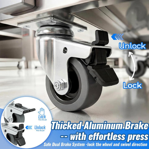 2 inch Set 4, 40KG Swivel Casters of Non Marking TPR Rubber Wheels with Locking Brake, Smooth and Silent Rotation
