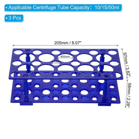 PATIKIL 28 Wells Tube Rack, 3 Pcs Vial Rack Double Layer Multifunction Centrifuge Tube Holder for Microcentrifuge Tubes 10/15/50ml, Blue