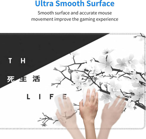 Black White Cherry Blossom Mouse Pad, Japanese Sakura Extended Desk Mat 80X30 cm, Non-Slip Rubber Base for Gaming Laptop