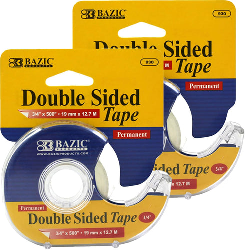 BAZIC Double Sided Tape with Dispenser, 3/4"x500", Clear Sticky Mounting Adhesive Tapes, Permanent Double-Sided Tape