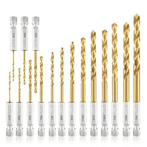 amoolo Hex Shank Drill Bit Set, 13 Pcs + 3 Free, Premium HSS Titanium Impact Bits for Wood, Steel, Metal