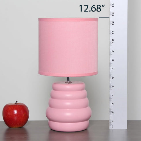 LT1168-RPK 12.68" Simple Designs Chic Glow Mini Stacked Ceramic Table Lamp, Monochromatic Fabric Shade, Small Accent