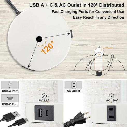 15.75''H 3-Way Dimmable 2 E26 Bulb Table Lamp Touch Control, Small Bedside Lamps with USB Ports & AC Outlet, Nightstand