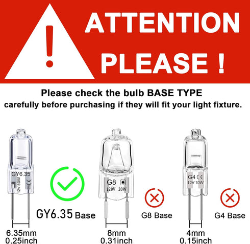 GY6.35 Halogen Bulb 50W, 12 Pack Dimmable GY6.35 Light Bulb, Warm White 2700K, AC/DC 12V