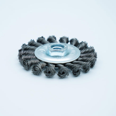 4 Inch Twist Knotted Wire Wheel Brush Set for Angle Grinder with 5/8 Inch-11 Threaded Arbor - Heavy-Duty Conditioning