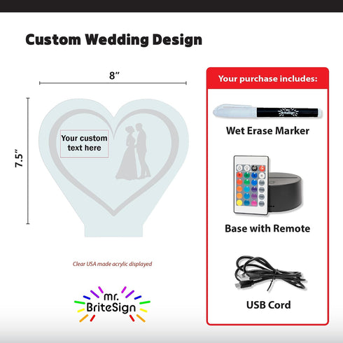 Customizable Color Change LED Sign with Premium USA Made Acrylic Personalized Wedding Design with Illuminated Light Up