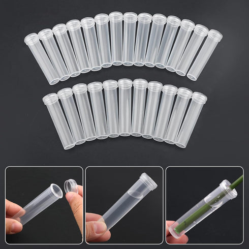 AIEX 48pcs Reusable Plastic Flower Tubes with Silicone Cap for Flower Plants, 7.2 x 1.8 cm (Transparent)