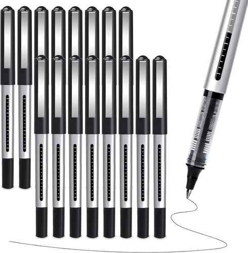 Rollerball Pen Set 16 Pack 0.5mm, Extra Fine Point Black Liquid Gel Ink for Writing, Office, School Supplies