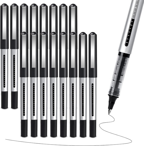 Rollerball Pen Set 16 Pack 0.5mm, Extra Fine Point Black Liquid Gel Ink for Writing, Office, School Supplies
