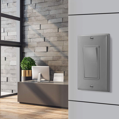 ENERLITES 20 Amp Light Switch, Single Pole Decorator Style, Commercial Grade, Gray, 91200-GY