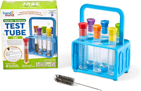 hand2mind Starter Science Test Tube Set, Flat Bottom Test Tubes with Rack, Science Supplies for Kids (Six Tubes)