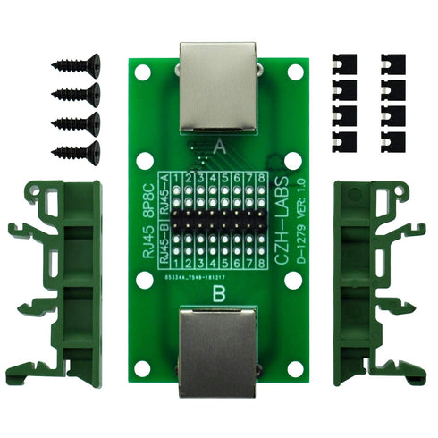 RJ45 8P8C Diagnostic Test Breakout Module Board with DIN Rail Mount Bracket