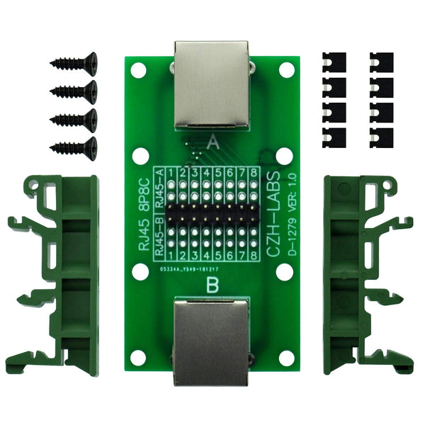 RJ45 8P8C Diagnostic Test Breakout Module Board with DIN Rail Mount Bracket