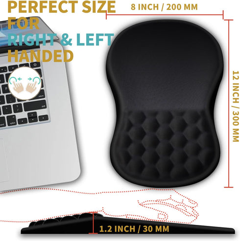Hokafenle Ergonomic Mouse Pad with Wrist Support, Memory Foam & Non-Slip PU Base for Wireless Mouse & Desk (12x8 inch,