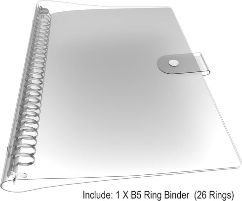 B5 Ring Binder, 26 Rings Loose-Leaf Binder, B5 Folder for Filler Paper, Soft, Transparent