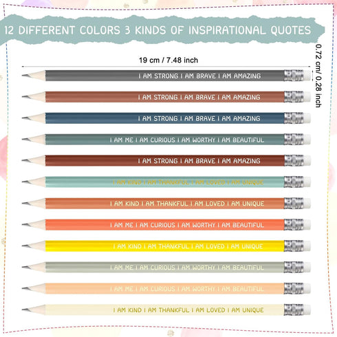Fumete 36 Pcs Motivational Pencils, Pre-Sharpened #2 HB Wood Pencils, Bulk Classroom Gifts (Dark Color)