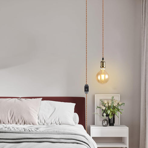 E26 19.68 Insert lamp Holder Cable feet Long, Twine Insert Pendant Light Cable kit, Farmhouse Pendant Light with on/Off