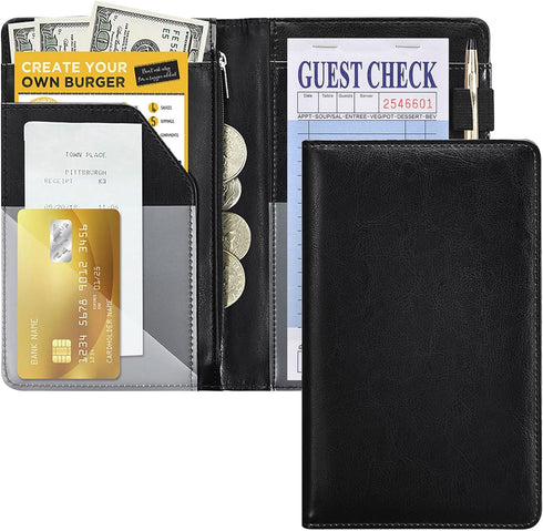 Black Server Books For Waitress/Waiter Book with Zipper Money Pocket,Cute Waitress Books