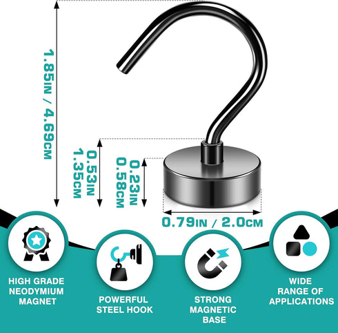 Grtard 10Pack Strong Magnetic Hooks, Heavy Duty 35lbs Neodymium Magnet Hooks for Hanging at Home, Office, Kitchen