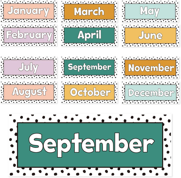Whaline 12Pcs Colorful Boho Months of The Year Bulletin Board Set Calendar Month Headers for Classroom Decoration