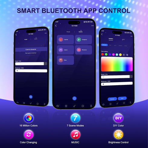 Lights,9.8ft Dimmable 12v AXMOTUT Bluetooth RGB COB Led Strip Led Light Strip with Smart App and Remote Control, Color