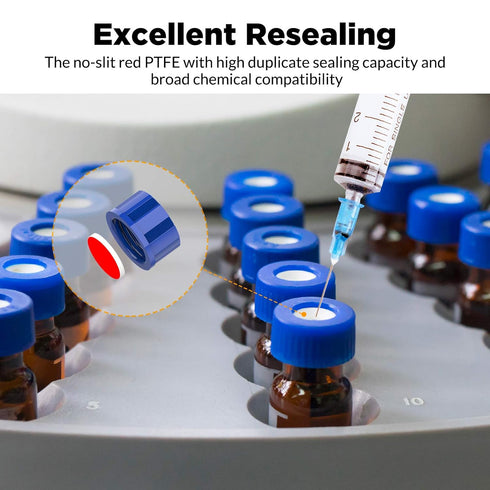 Membrane Solutions Autosampler Vials, 2ml HPLC Vials with Write-on Spot, 100 Pcs with Blue ABS Screw Caps