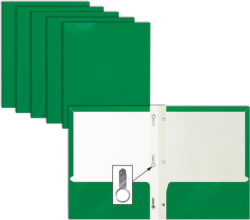 Better Office Products 25-Pack Glossy Green 8.5 x 11-Inch File Folders with 3 Metal Prongs, Letter Size