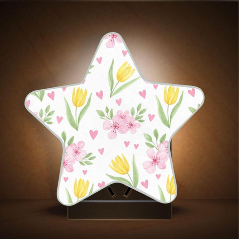 Burbuja 0.2W Tulips Flowers LED Night Light Plug into Wall Star-Shaped Nightlight Dusk to Dawn Auto Sensor for Bedroom