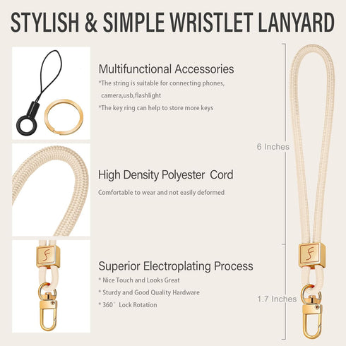 Cute Keychain Wristlet Lanyard, Fishent Upgraded Woven Strap for Keys, ID Badges, Wallet Phone (Starlight)