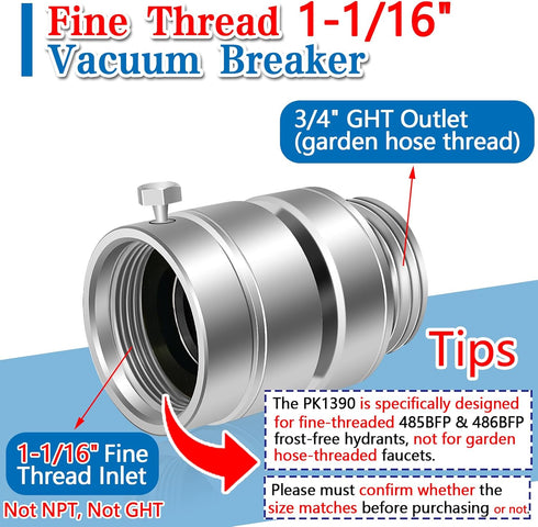 Self-Draining Vacuum Breaker, 1-1/16" Female Fine Thread, No Lead Brass Hose Bib Vacuum Breaker