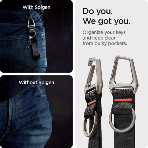 Spigen Life Carabiner Lanyard Keychain Strap for Keys ID Badge Wallet Holder - Black