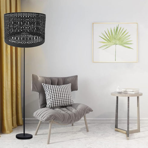 Fockety E14 E27 Metal Etching Process Large Lamp Shades, Hollow Tree Shadow Light Cover, Black Lamp Shade Drum Big