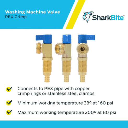 SharkBite 1/2 Inch Cold Crimp Washing Machine Valve, Brass Plumbing Fitting