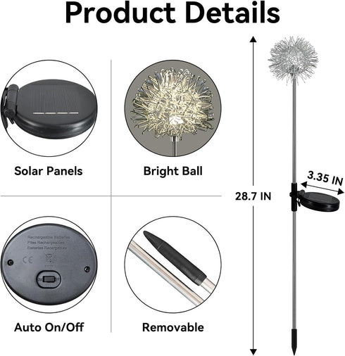 Solar Garden Lights, 2 Pack Waterproof Outdoor Decorative Lights, Auto ON/OFF for Garden Gifts, Halloween, Christmas