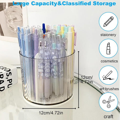 Marte Vanci 360 Degree Rotating Pen Pencil Holder, 6 Slots Desk Organizer for Makeup, Painting Brush, Craft Storage Bin