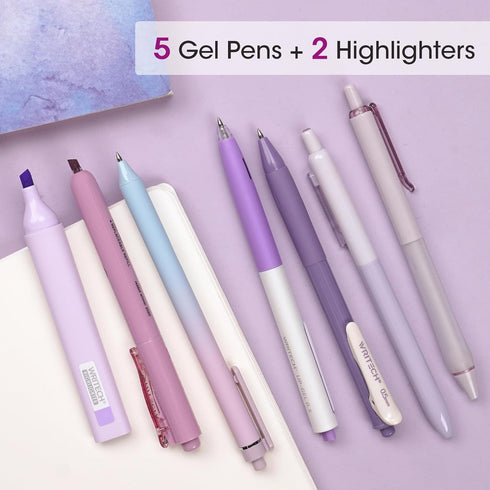 WRITECH Gel Pens Journaling Highlighters, Aesthetic Assorted Pastel Color Ink 0.5mm Fine Point, 7ct