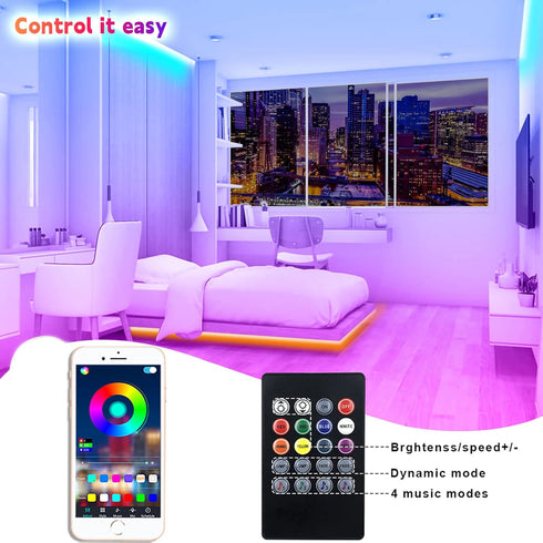 APSPOW 100ft, LED Strip Lights Bluetooth and APP Control, Multicolor RGB Light Strips, Music Sync Color Changing