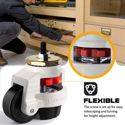 Retractable Leveling Machine Casters, 4 Pcs, 4400 lbs Capacity, Heavy Duty 1100 lbs Each Caster