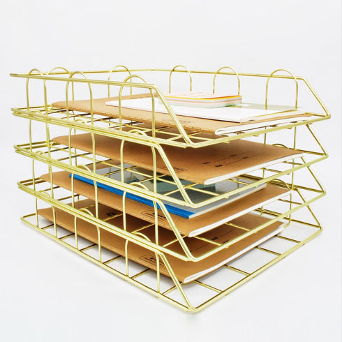 JIARI 4 Pack Desk Organizer, Stackable Letter Tray Paper Organizer for A4 Paper Storage, Metal Desk Organizer for