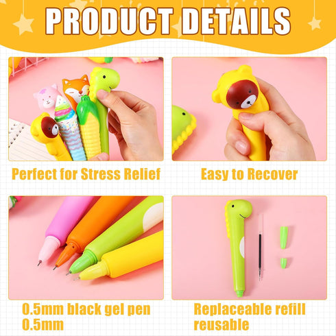PerKoop 80 Pcs Cute Squishy Pens - Squeeze Pens with 40 Refills, Cartoon Animal Gel Ink Pen